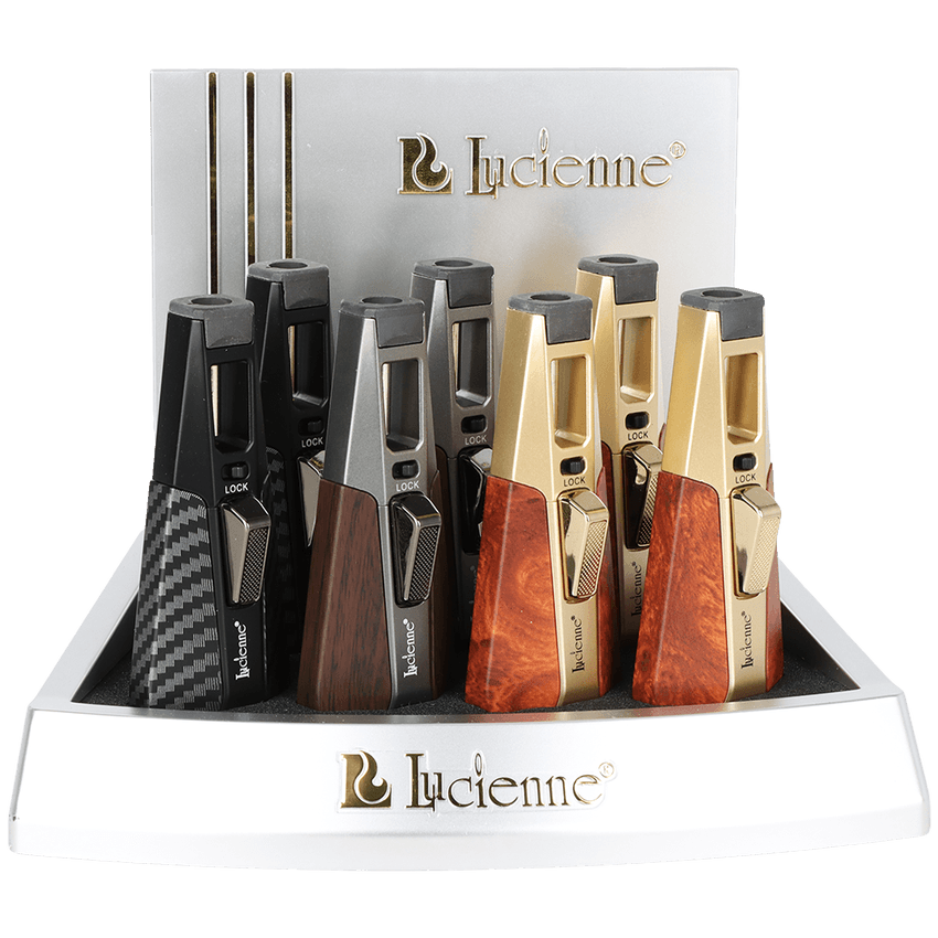 Lucienne Flame Single Torch Lighter / Retro Wood Grain Quad |5"