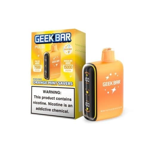 Geek Bar Pulse 15,000 Puffs 50mg 16mL Disposables w/ Dual Heating Modes / Orange Mint Savers
