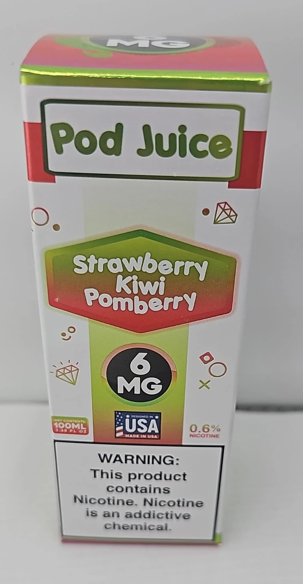 Pod Juice E Liquid Free Base 100ml Bottle / Strawberry Kiwi Pomberry / 6mg