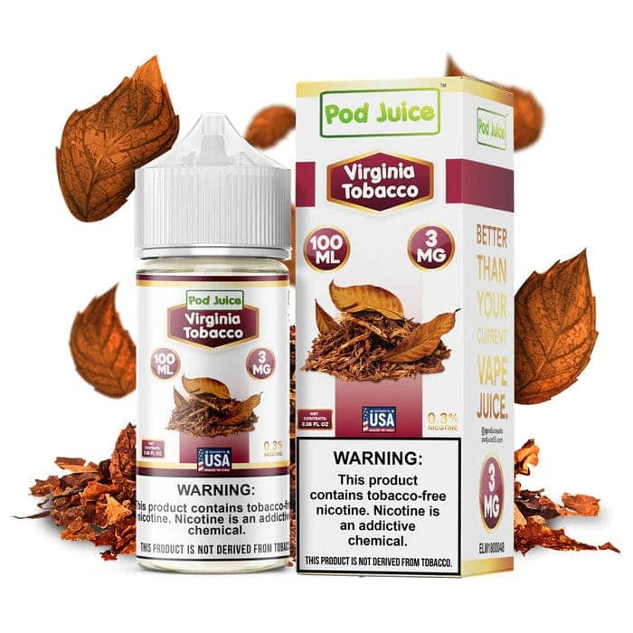 Pod Juice E Liquid Free Base 100ml Bottle / Virginia Tobacco / 3mg