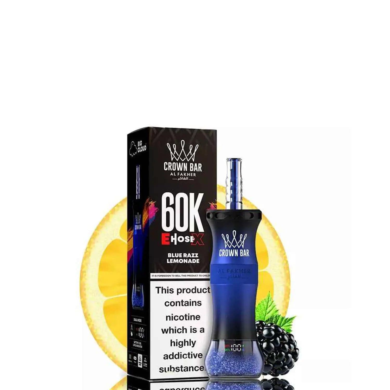 Crown Bar By Al Fakher E- Hosex  5% Disposable  250ml 60K Puffs / Blue Razz Blast