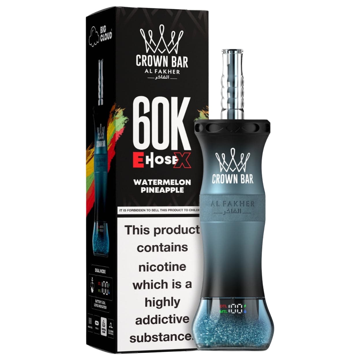 Crown Bar By Al Fakher E- Hosex  5% Disposable  250ml 60K Puffs / Watermelon Pineapple