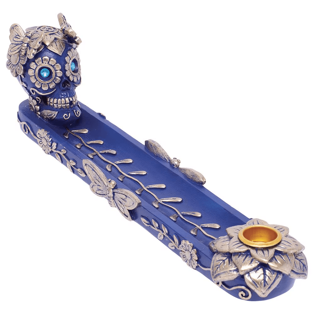 Incense Burner / Fujima Golden Blue Skull & Butterfly
