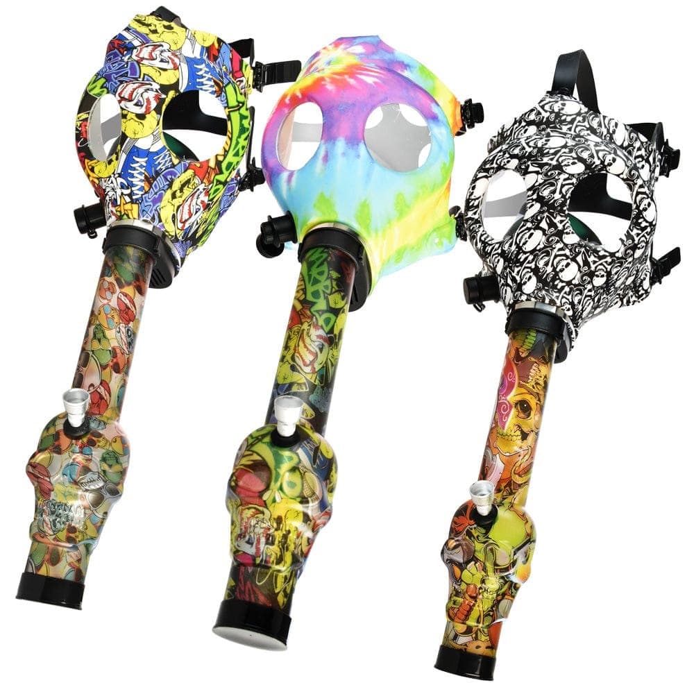 Gas Mask w/ Acrylic Water Pipe - 10.25" / Tie-Dye